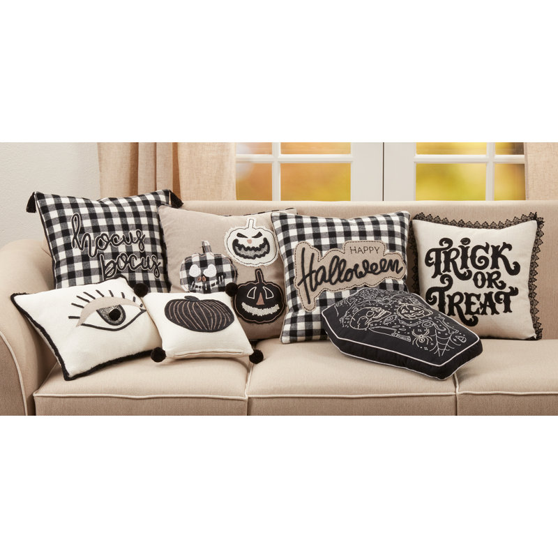 Natural Embroidered Trick or Treat Euro Pillow Cover