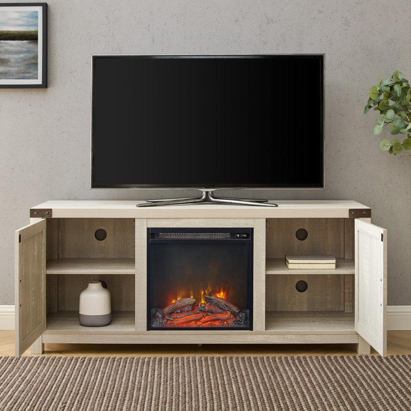 Meuble télé de 58 po avec porte de grange et foyer électrique Marckson, 58" W x 15.5 D, Gris pierre