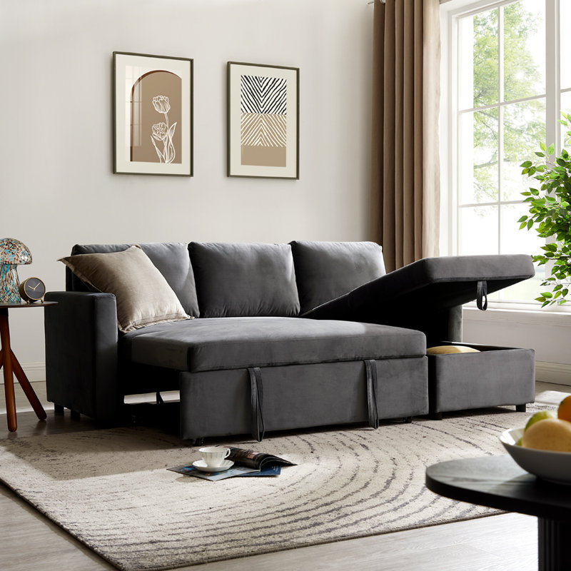 Tannum 3 Seater Velvet Sofa Bed, Grey
