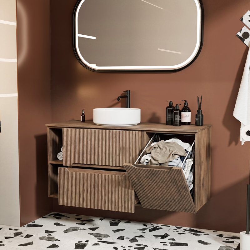 120.4 mm Wall Mounted Bathroom Vanity, Warmia Walnut