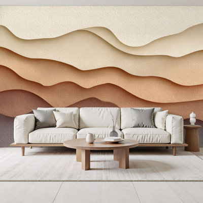 Peel and Stick Wallpaper Abstract Neutral 3D Textured Wave Brown Modern Layered Paper Strata Wall Murals 69"H x 96"W Removable PVC Wall Paper Self-Adhesive Wall Decor for Bedroom Living Room Home Office