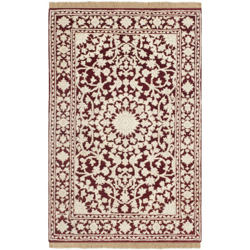 Ganges River Hand-Knotted Red and Ivory Wool Rug 2' x 3'
