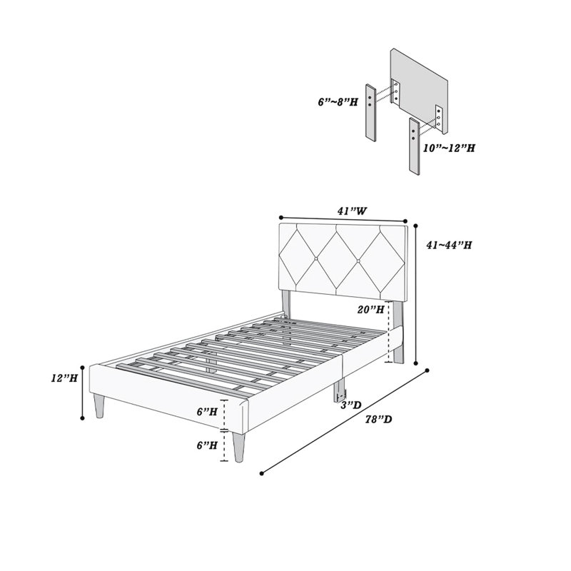 Tête de lit ajustable pour lit simple, revêtement en velours bleu marine, chambre à coucher de style Mid-Century moderne pour les jeunes, chambre à coucher, fabrication