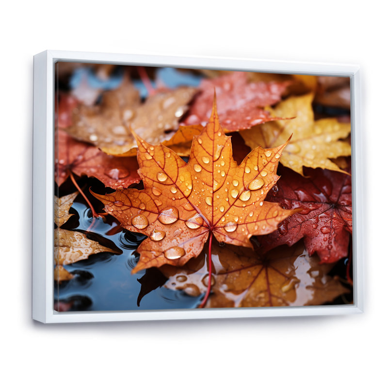Jaune et orange, feuilles d'érable d'automne II - érable, art mural, Cadre flottant blanc, H 30 po x l 40 po x P 1,5 po