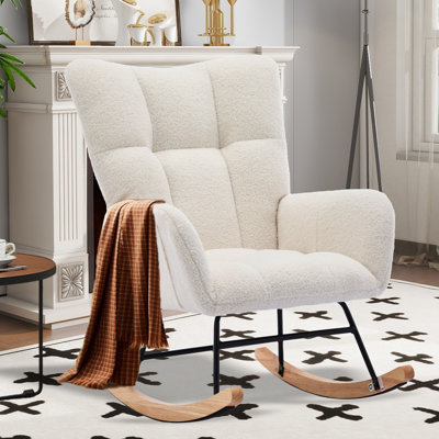 Modern Nursery Rocking Chair, Upholstered Glider Chair with High Backrest, Rocker Accent Armchair with Solid Wood Legs for Nursery Bedroom Living Room by George Oliver