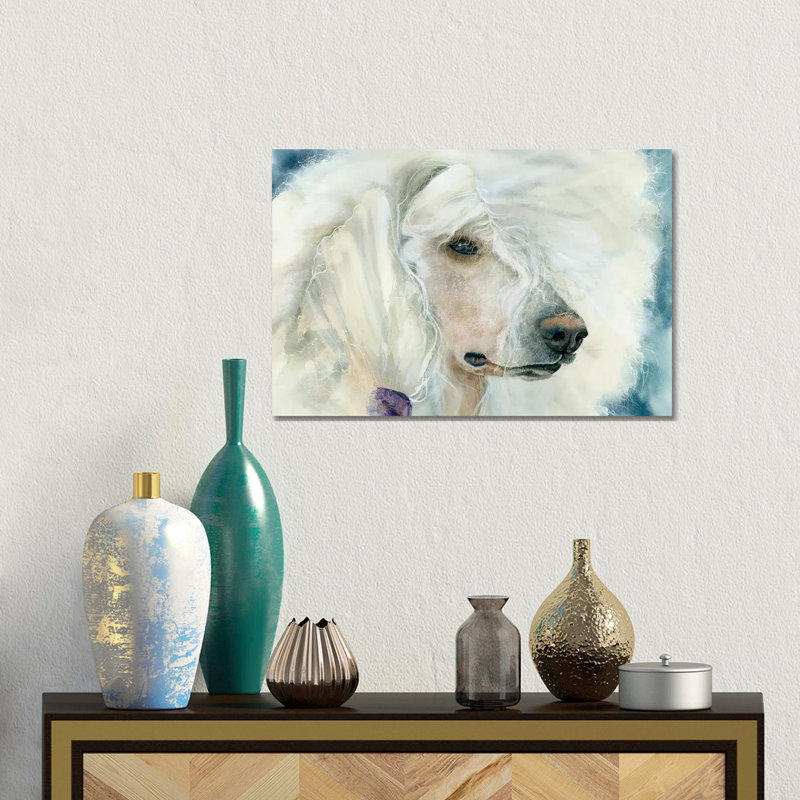 Continental chic - Caniche blanc, H 12 po x l 18 po, Sans cadre, toile