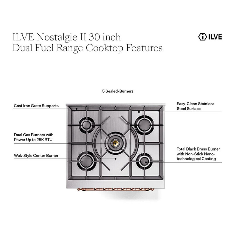 ILVE Nostalgie II 30 in Dual Fuel Range, Antique White/Bronze, Liquid Propane