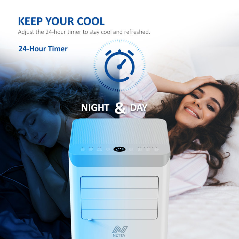 Netta Portable 3-In-1 Air Conditioner With Dehumidifier & Cooling Fan - 24-Hour Timer & Remote Control, 8000 BTUs