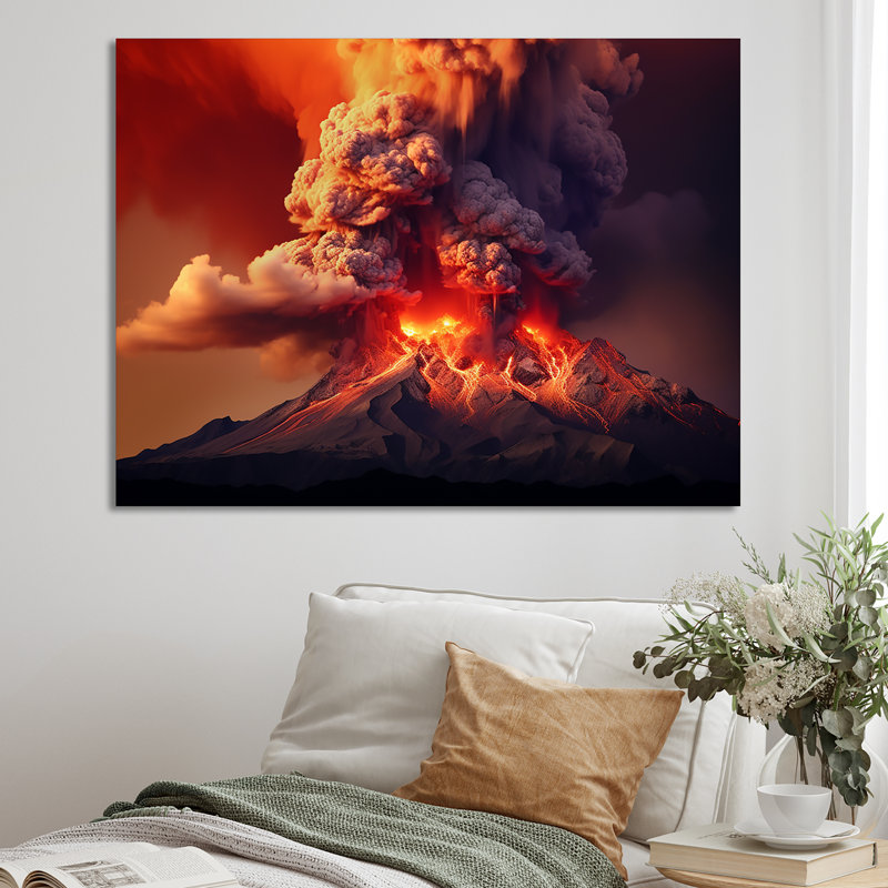 " Volcano Volcanic Explosion IV ", Wrapped Canvas, 12" H x 20" W x 1" D