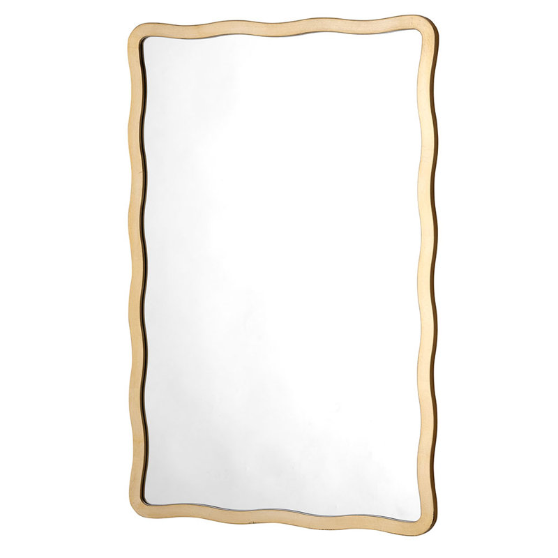Brexten Flat Wall Mirror, 90cm H x 60cm W, Scalloped/Wavy/Rectangle, Gold