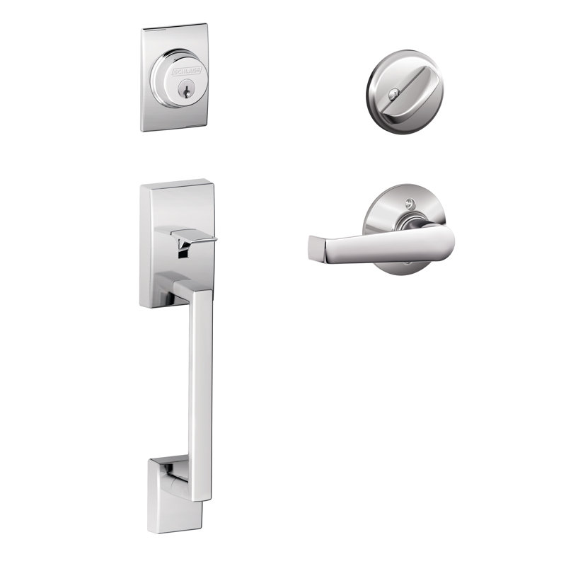 Jeu poignées century avec levier verrou et rosette de porte elan, Oui, Chrome brillant, Clé identique