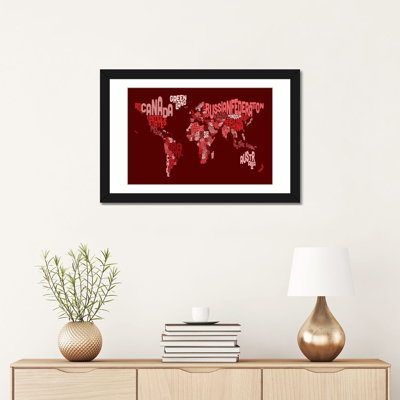 «Typ tape Text World Map III (Red» par Michael Tompsett, impression sur toile tendue