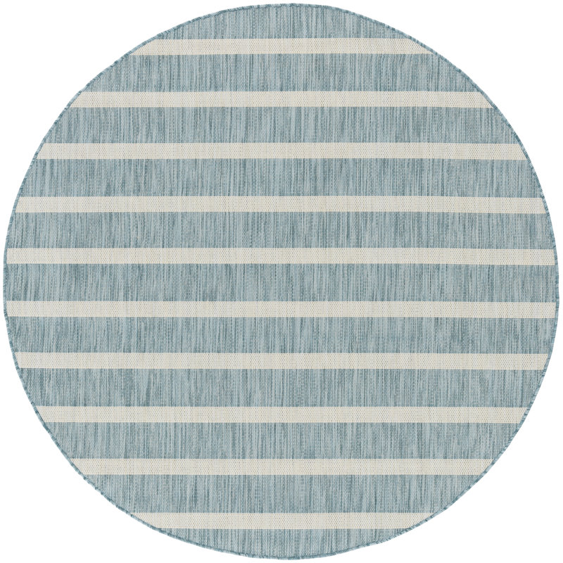  Positano 10' x Round Aqua Ivory Modern Rug, Round 10', Aqua Ivory