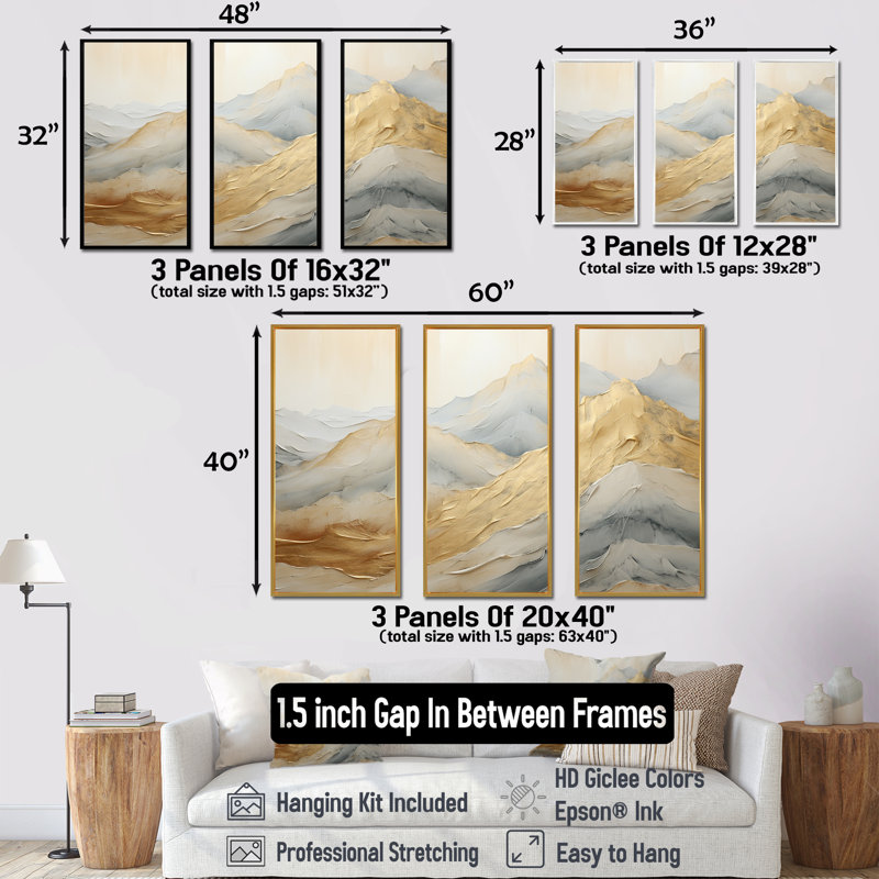 Ensemble de décoration murale Alpine Mountain Harmony, Cadre flottant doré, H 40 po x l 60 po x P 1 po