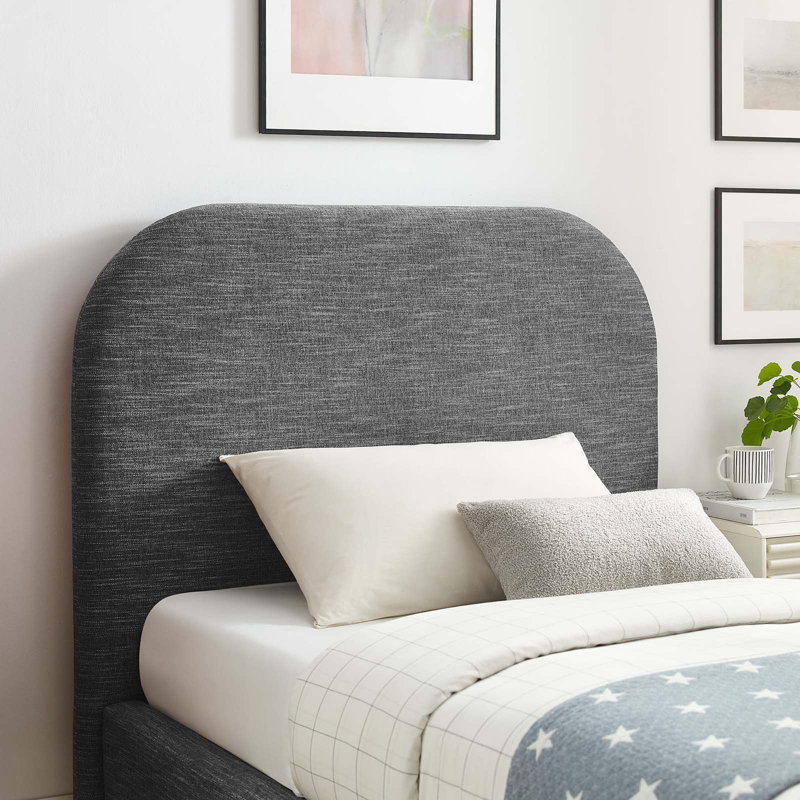 Keynote Upholstered Fabric Curved Platform Bed, Twin, Heathered Weave Slate