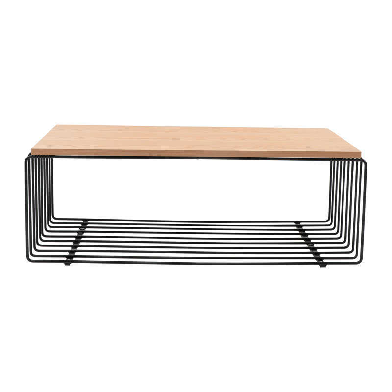 Walden Rectangular Coffee Table – Ash Wood Veneer Top with Powder-Coated Steel Base, Lightweight Modern Centerpiece Fully Assembled Living Room Center Table
