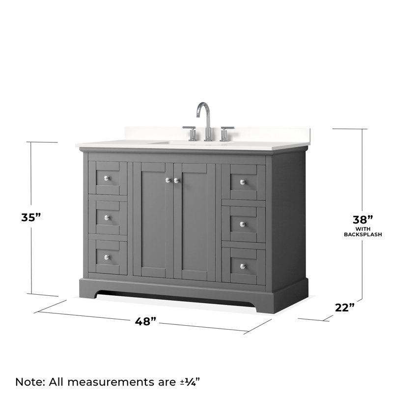 Avery 48'' Single Bathroom Vanity with Quartz Top, Dark Gray, WDX13679, Polished Chrome