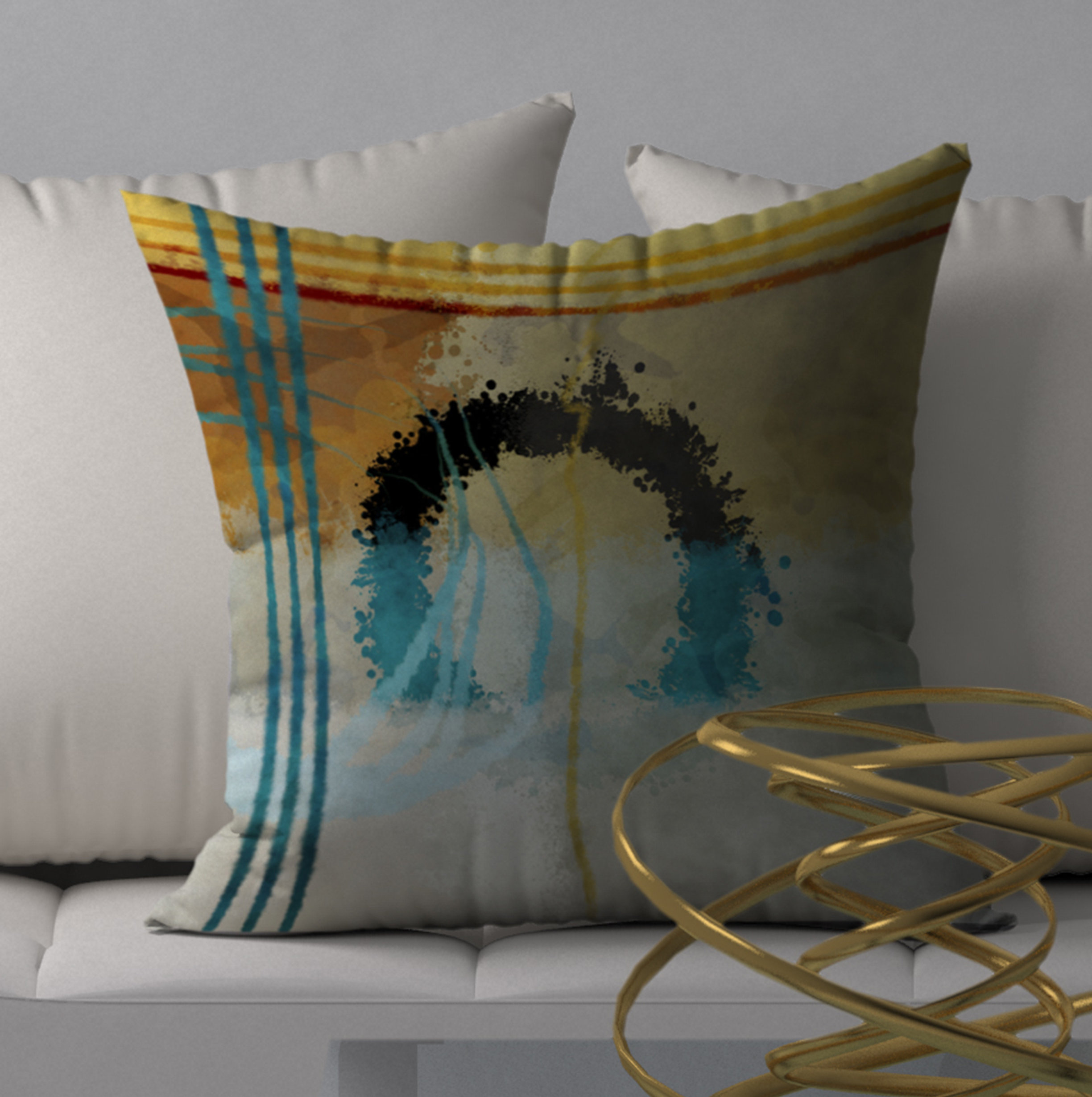 madam stoltz grande housse de coussin cerree imprime bleu 60 x 60 cm