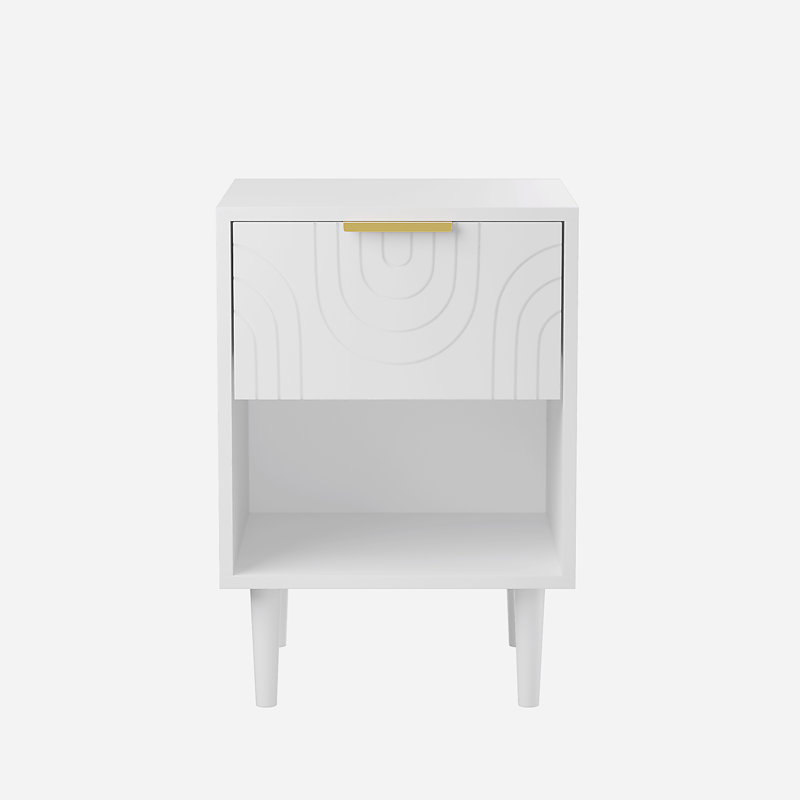 Table de chevet moderne 22,83 po avec tiroir et tablette ouverte