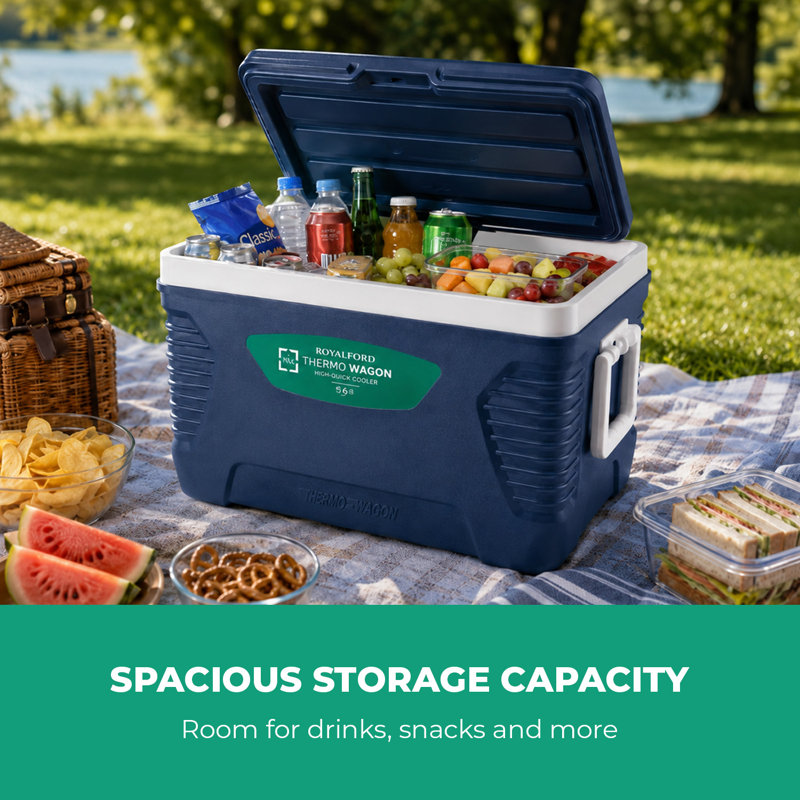Royalford 14L Insulated Cooler Box - Hot/Cold Freezer Box with Integrated Lock Lid, Blue