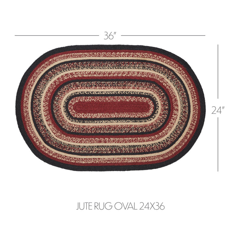 Tapis ovale rayé en jute / sisal / coton tressé à la main noir / rouge / brun clair, Ovale 2 pi x 3 pi