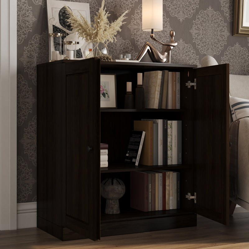Palace Imports 100% Solid Wood Short Bookcase with Doors, Adjustable Shelves, Modular Storage Bookshelf, 32" W x 35.75" H