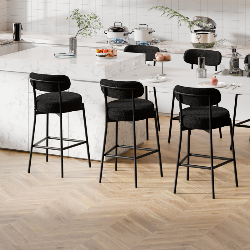 Tabouret de comptoir moderne à dossier courbé et rembourré, 3 Stools, Noir