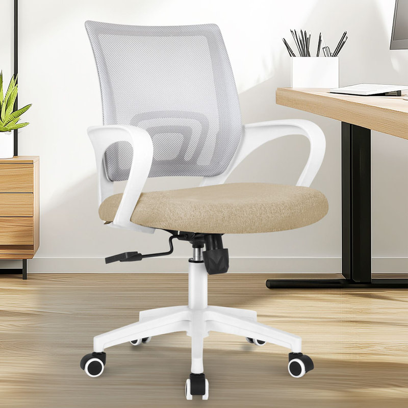 Chaise de bureau ergonomique en filet, Blanc / beige, 1 pièce