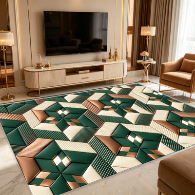Tapis en cuivre Emerald pour tapis de salon, doux et confortable, adapté à toutes les saisons, facile à entretenir, tapis de sol intérieur lavable à la machine, sous la table de ferme convenant à la chambre à coucher, à la salle à manger, au bureau, au patio, au balcon, à la maison