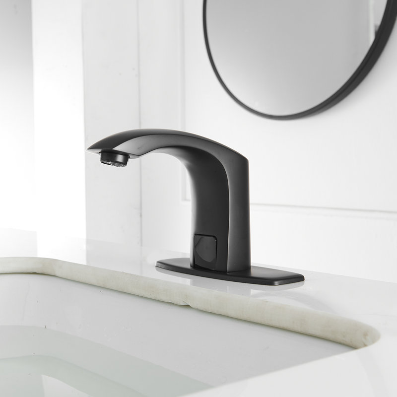 Robinet de lavabo de salle de bain automatique à capteur sans contact avec plaque de finition en noir mat