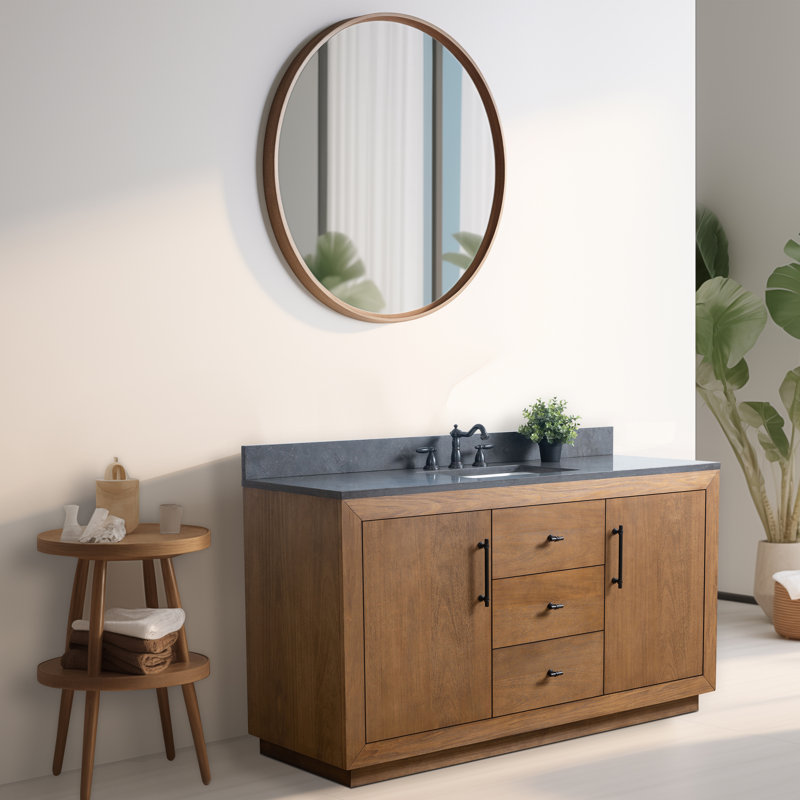 Ensemble de meuble-lavabo sur pied 60 po avec plateau en calcaire noir Avignon, Calcaire noir, Tanné, 60"