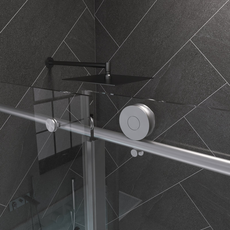 Porte de douche coulissante simple sans cadre de 60 po à 55 po de largeur réglable x 76 po de hauteur avec verre trempé de 5/16 po (8 mm), fonction de fermeture en douceur