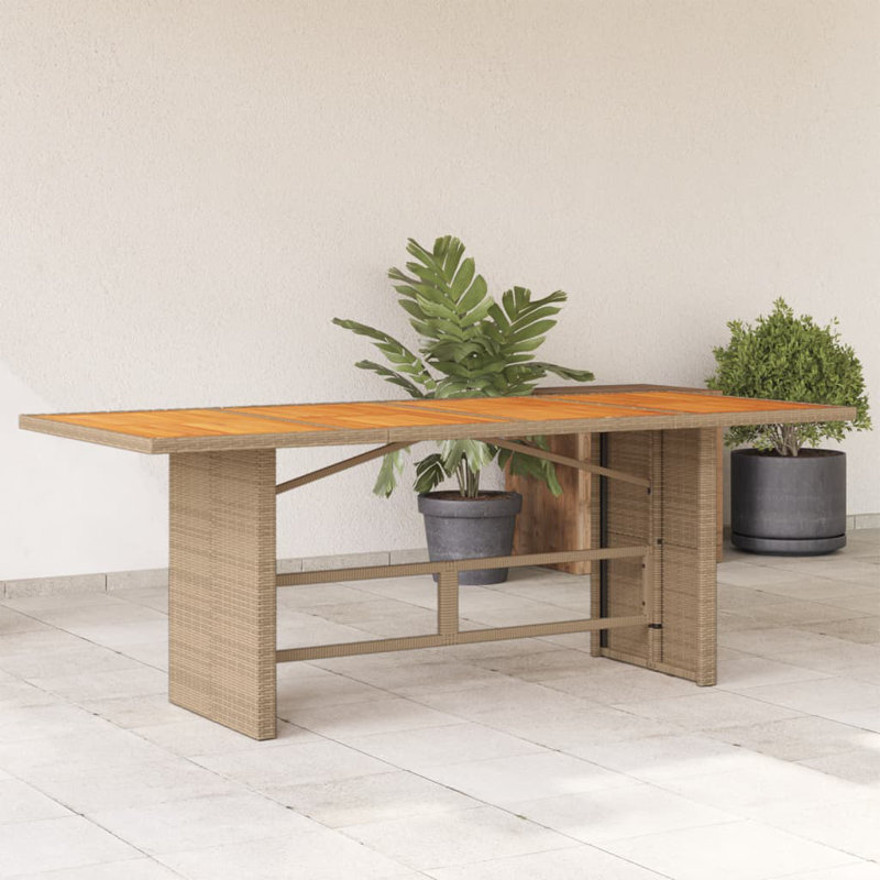 Battistini Rectangular Solid Wood Outdoor Dining Table - 190 cm W 80 cm D, Beige