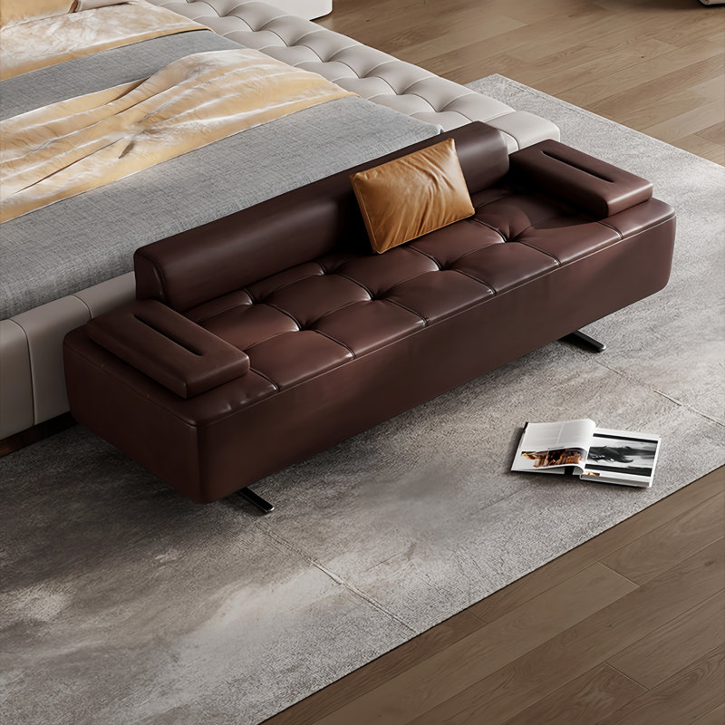 Banc rembourré en microfibre de cuir, Brun, H 21,65 po x l 78,74 po x P 21,65 po
