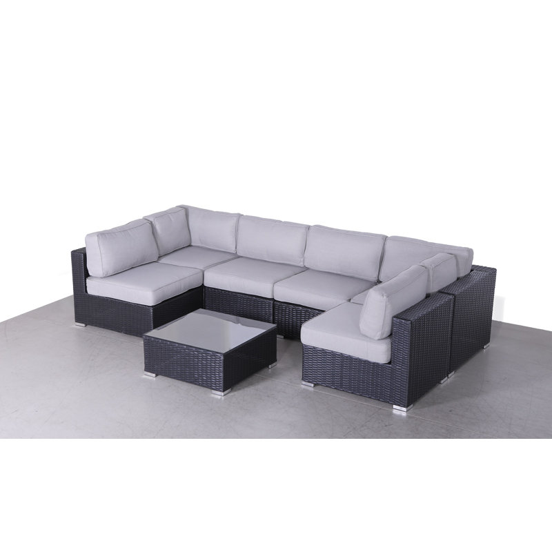 Ensemble de conversation pour 4 personnes avec coussins Cristofer | Canapé de patio pratique en osier, Noir
