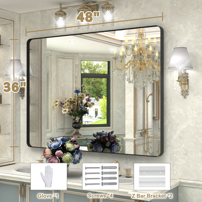 Premium Aluminum Framed Rectangular Bathroom Vanity Wall Mirror, 36" x 48", Matte Black, Rectangle