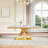 70.08" Rectangular Faux Marble Top Pedestal Dining Set-110982544-110982545