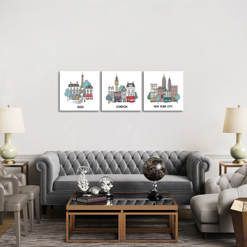 World World Triptych - ensemble d'art mural sur toile tendue (ensemble de 3)