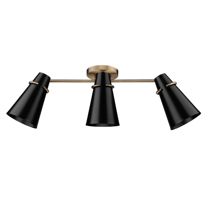 Golden Lighting Reeva 3-light Semi-Flush Mount in Modern Brass and Matte Black shade, Matte Black