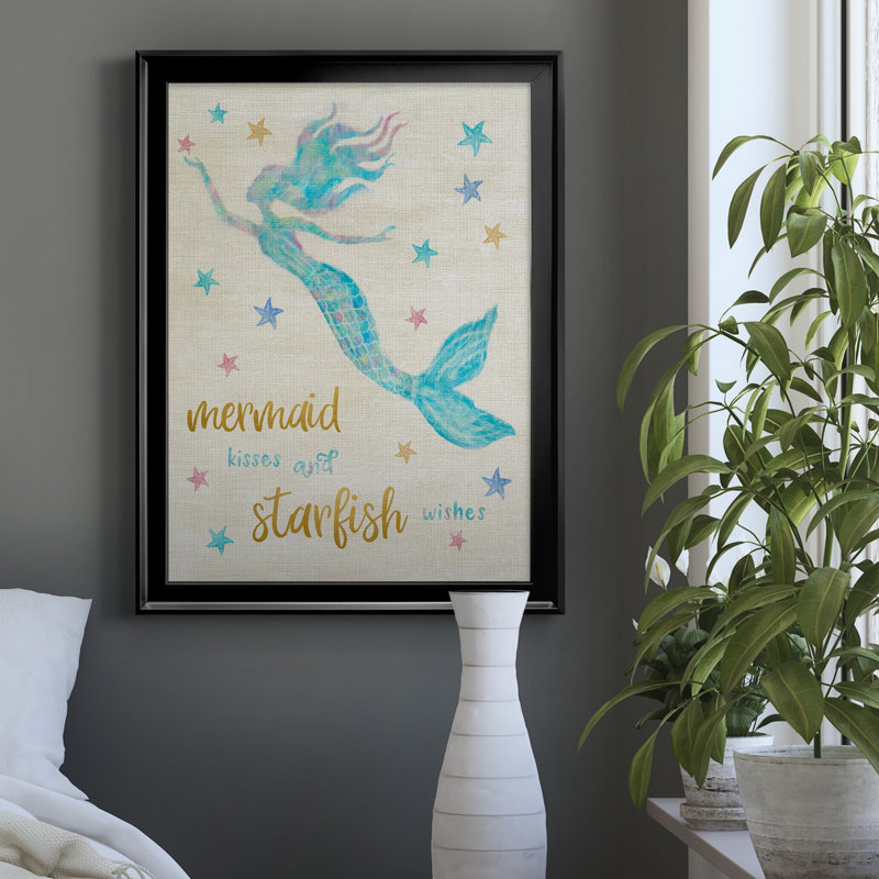 Mermaid Kisses - Peinture sur toile encadrée, H 18,5 po x l 24,5 po x P 1,5 po, Noir