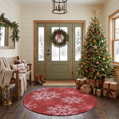 Christmas Snowflake Printed Non-Slip Washable Low Profile Area Rug for Hallway, Kitchen, Entryway and Living Room
