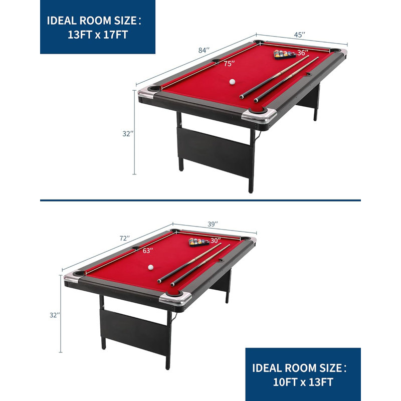 Table de billard de 7 pi, table de billard portable avec accessoires complets, tables de billard pliantes avec 2 queues, boules, brosse à craie et feutre pour les salles de jeux, loisirs à la maison