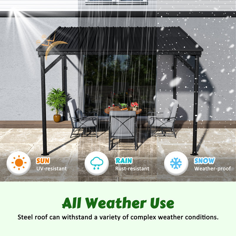 10'W X 8'D  Manual Slope Patio Awning In Black