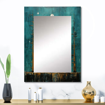 Abstrait lune sur sarcelle rétro - miroir décoratif transitionnel, miroir mural turquoise, impression sur métal