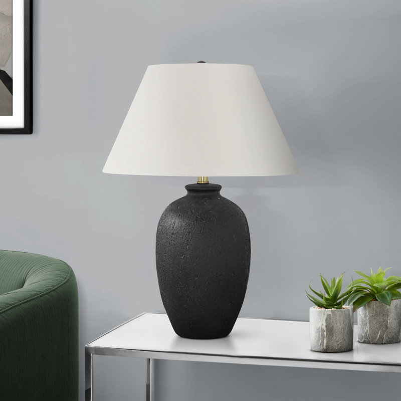 H 24 po, lampe de table, céramique noire, abat-jour ivoire / crème, H 24 po, lampe de table en céramique noire, lampe de table