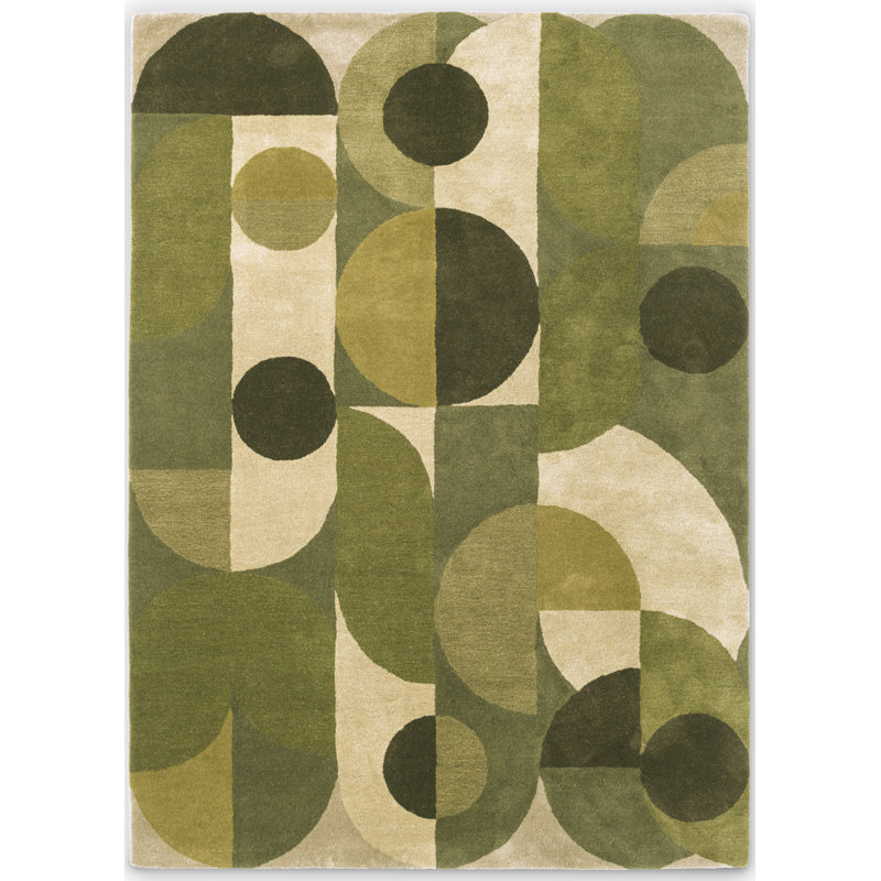 Decor Hand Tufted Wool Geometric Area Rug in Green, Rectangle 9' x 12'