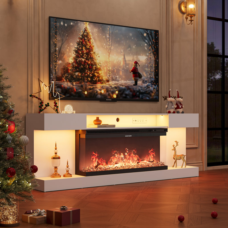 Meuble télé 70 po avec foyer électrique 70 po inclus, Blanc