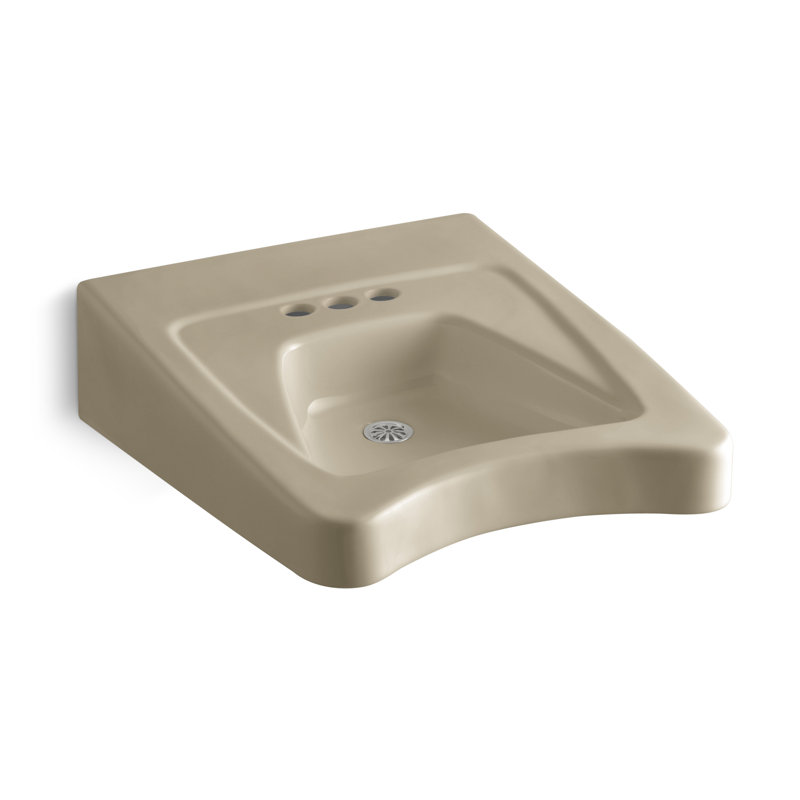 Morningside Ceramic 20" Wall Mount Bathroom Sink with Overflow, Mexican Sand, 4" Centers