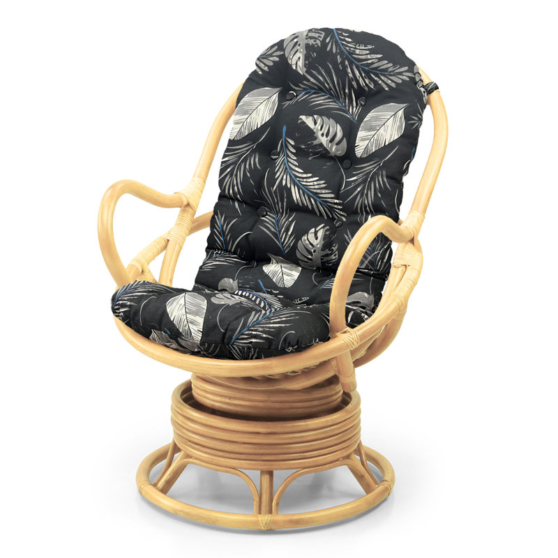 Melbourne Rattan Swivel Accent Chair, Natural, Black Leaf