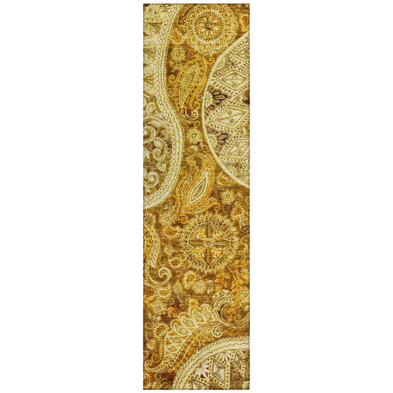 Carmina Orange Washable Indoor-Outdoor Rug - , 2'3" x 7'6"
